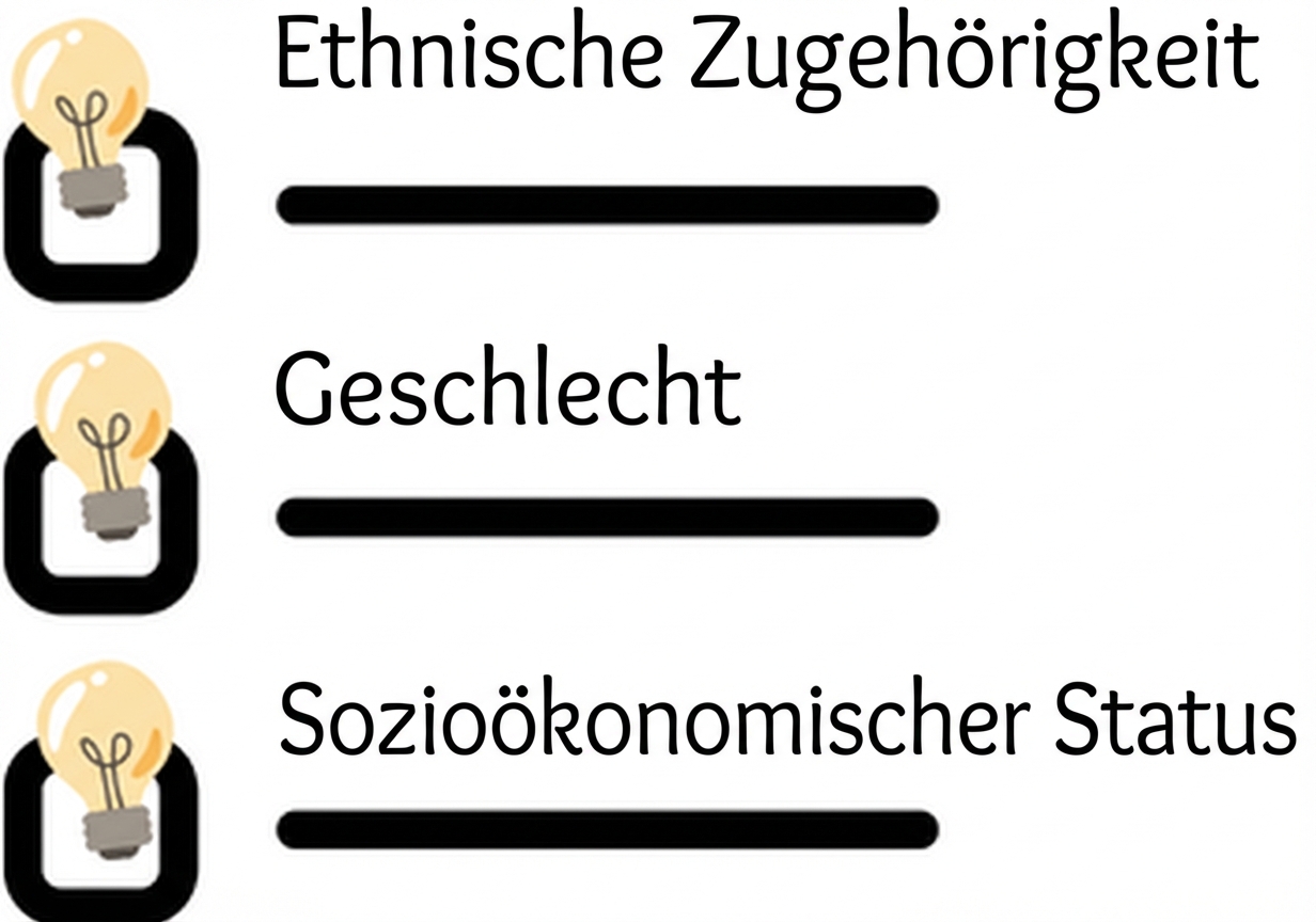 Eine Checkliste mit Ethnie, Geschlecht und sozioökonomischem Status