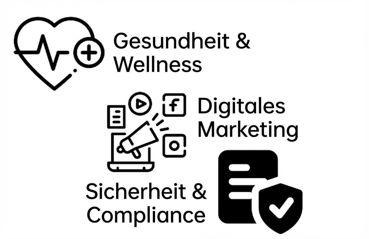 Symbole für Gesundheitswesen, Medien und Versicherungsbranche