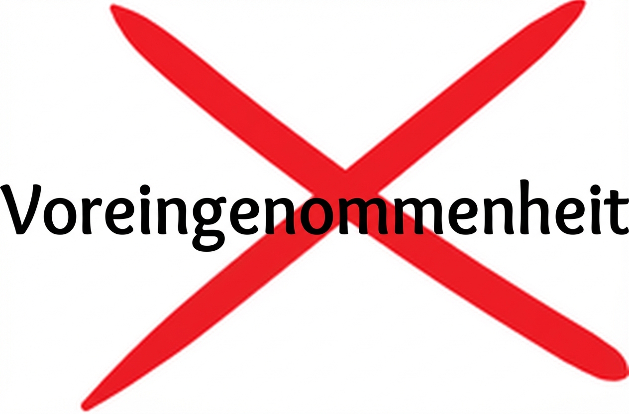 Ein rotes Kreuz über dem Wort "bias"