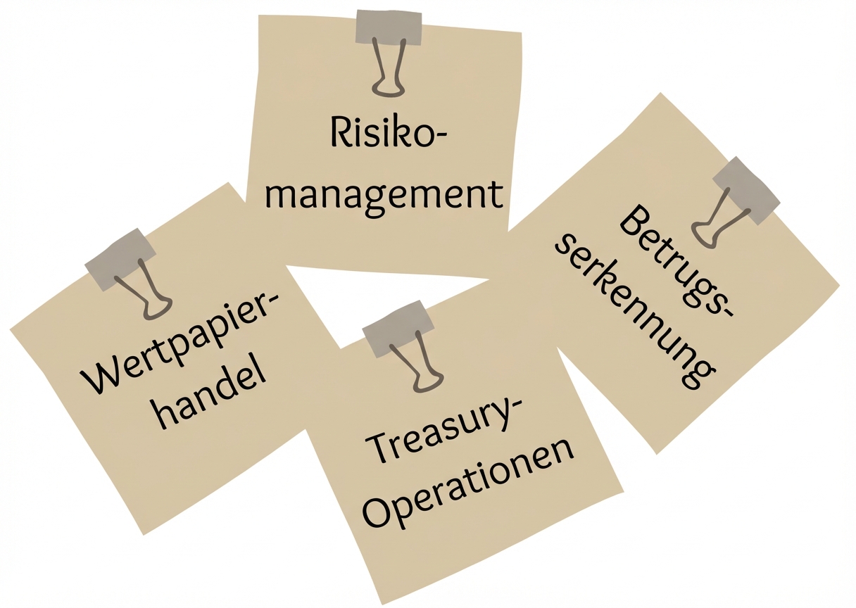Haftnotizen, die zeigen, wie die Finanzdienstleistungsbranche KI normalerweise einsetzt.