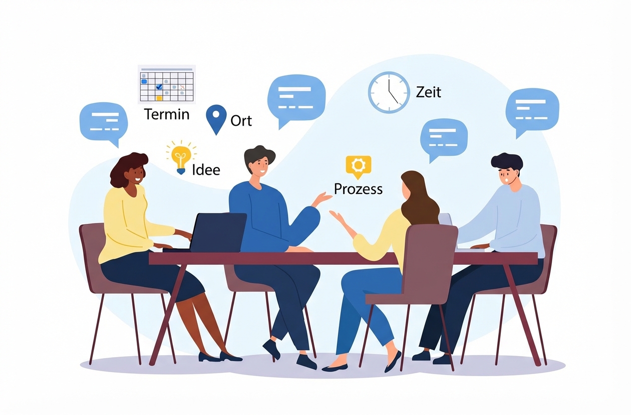 Eine Illustration von Menschen, die ein Treffen haben