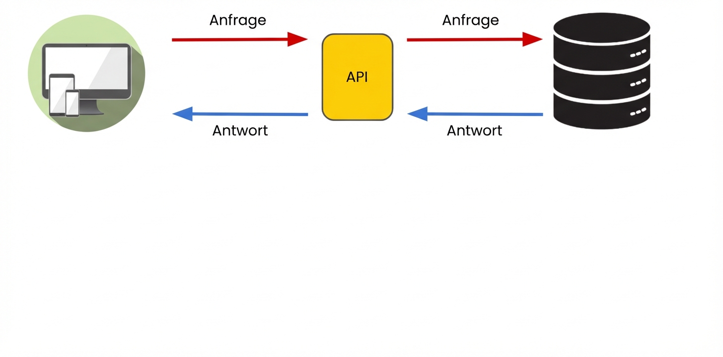 Ein Computer, der eine Anfrage an eine API schickt.
