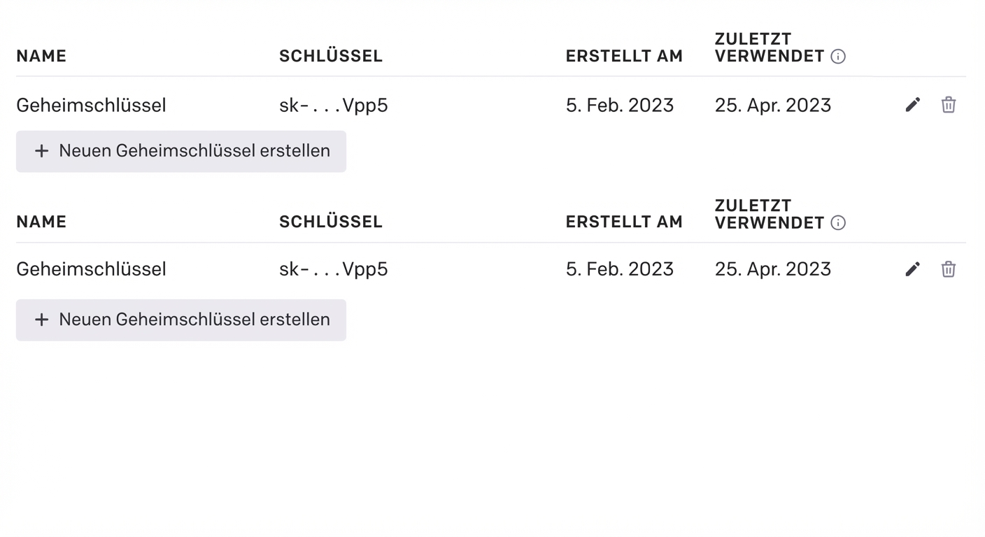 Der Knopf zum Erstellen eines neuen geheimen Schlüssels.