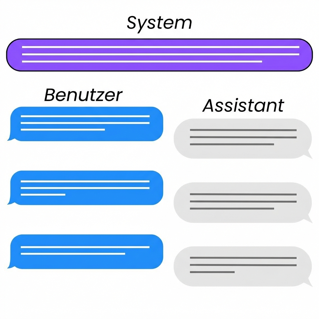 Die drei Rollen in einem Chat: das System, der Nutzer und der Assistent.