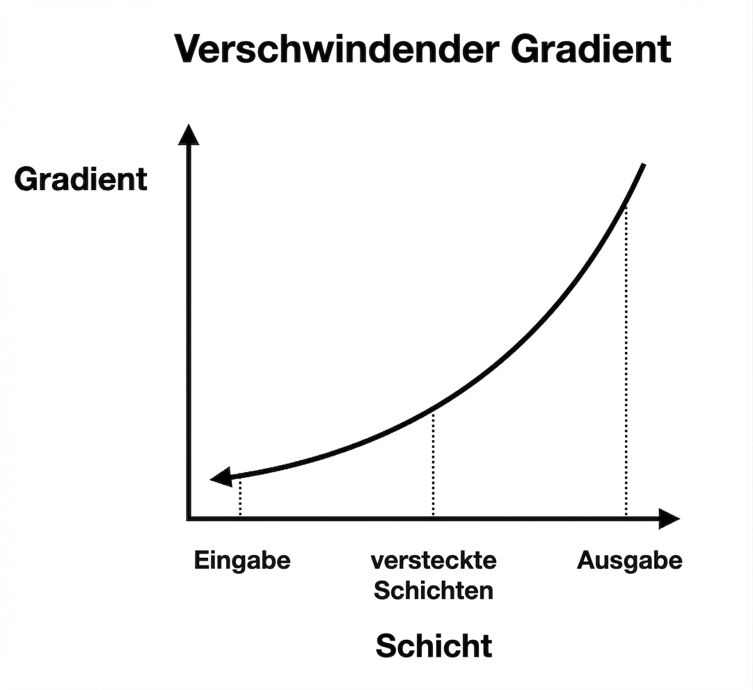 Diagramme mit Gradienten-Größe vs. Layer-Index: In frühen Layern sind die Gradienten kleiner