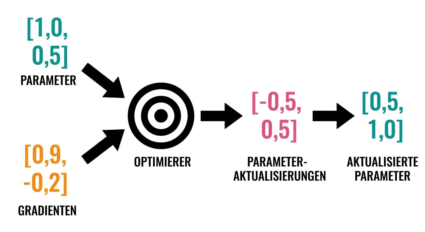 Pfeile von Parameter-Updates zeigen auf die aktualisierten Parameterwerte: 0,5 und 1,0