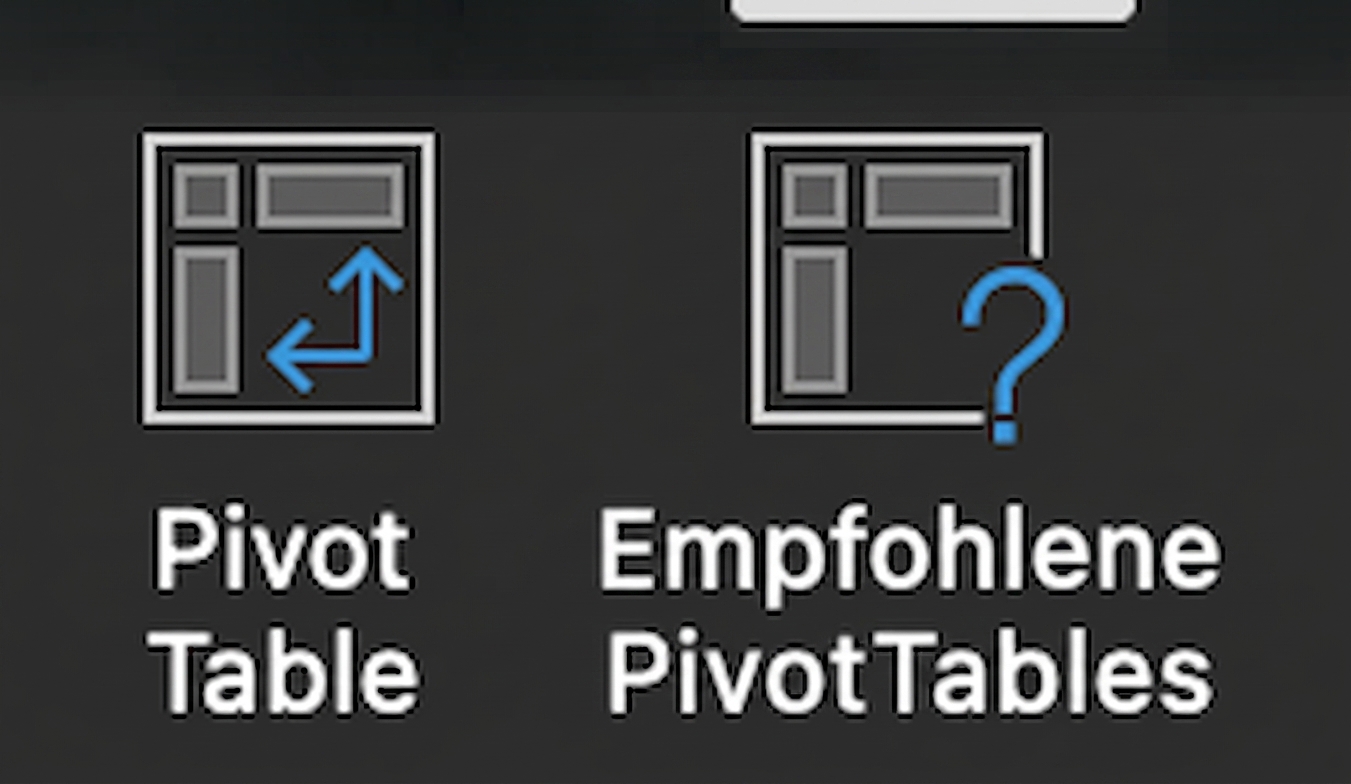 Zwei PivotTable-Schaltflächen im Excel-Einfügen-Menü