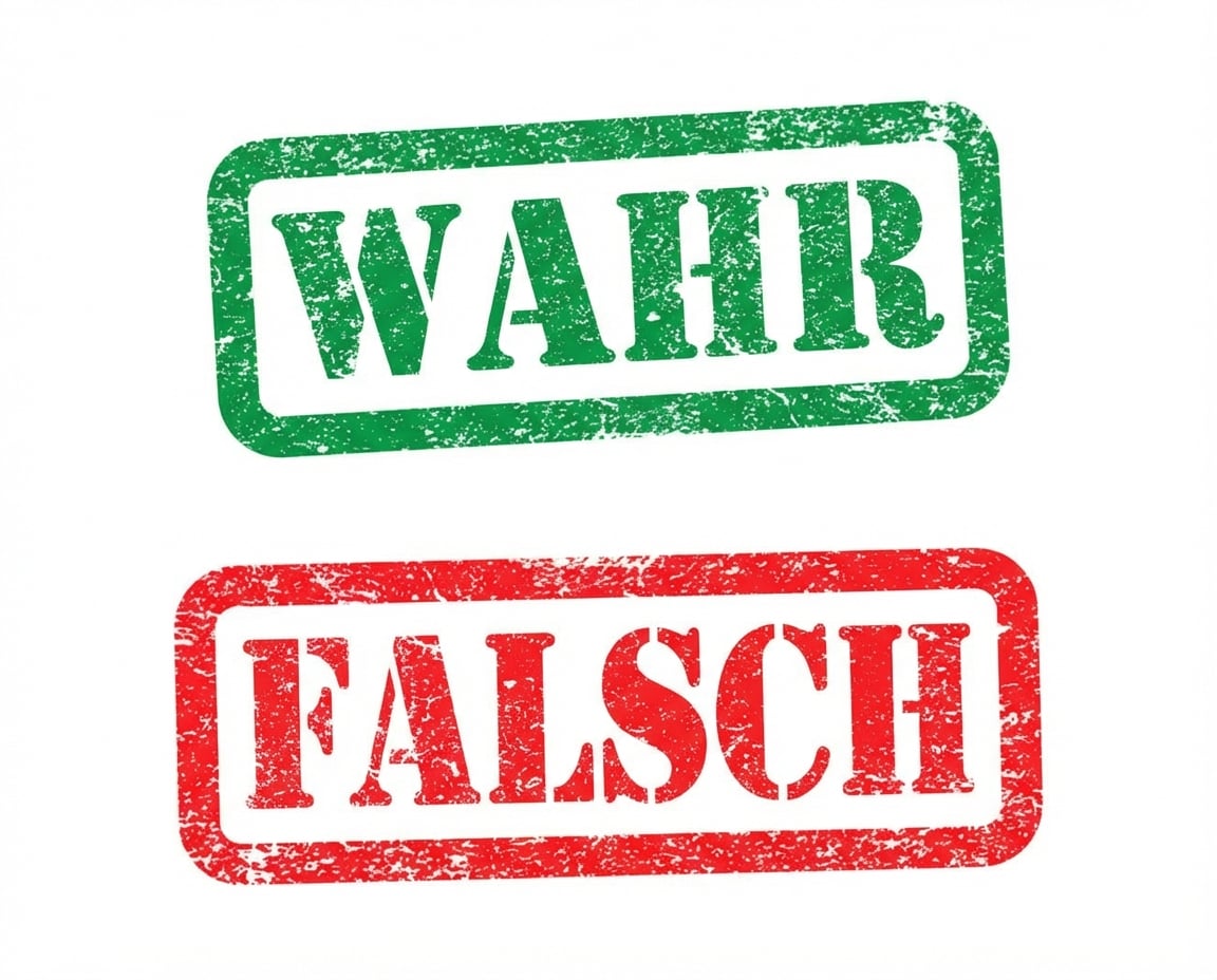 Bilder des Wortes TRUE in Grün und FALSE in Rot.