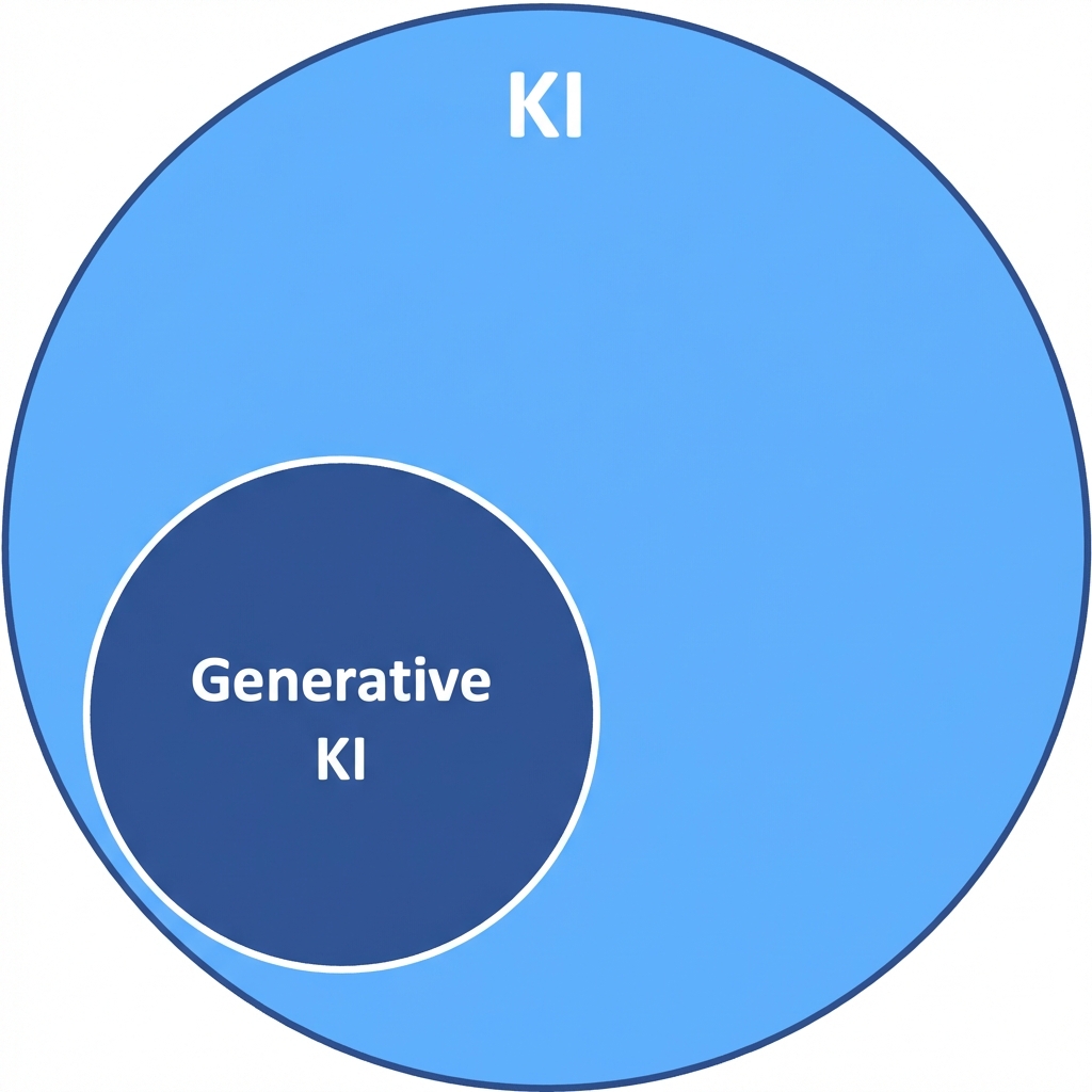 Zwei Kreise, ein kleinerer im größeren, die an KI und generative KI erinnern.
