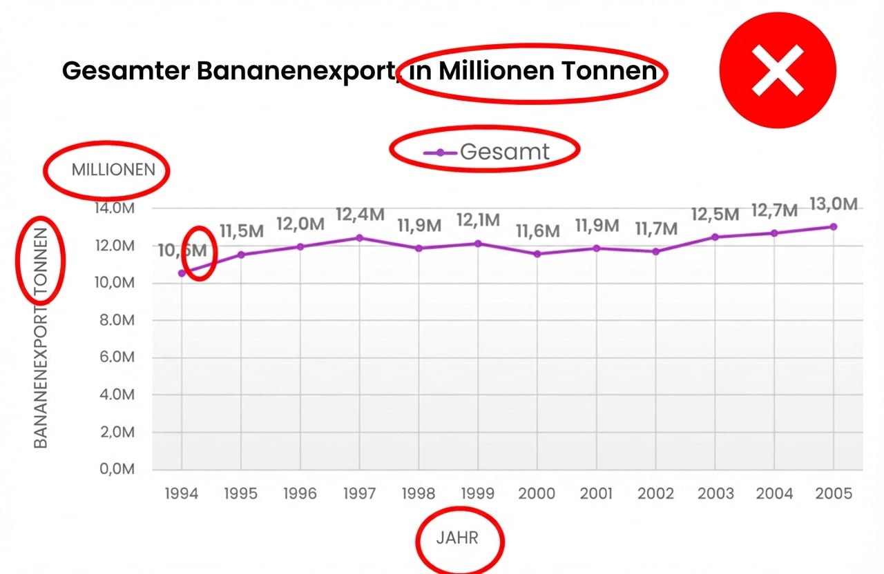 Ein Beispiel für ein Diagramm mit überflüssigen Beschriftungen, Legenden und anderen unnötigen Elementen