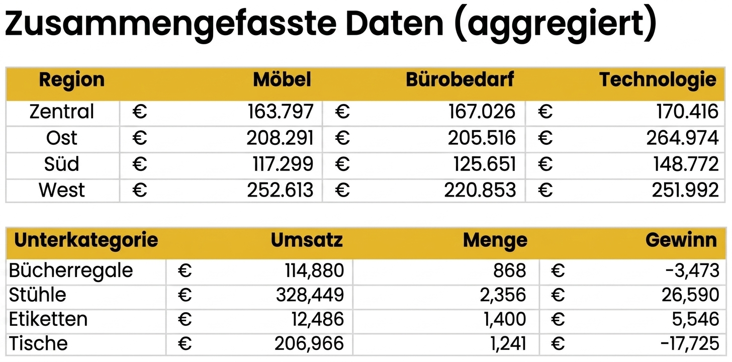 Übersicht der aggregierten Datensätze