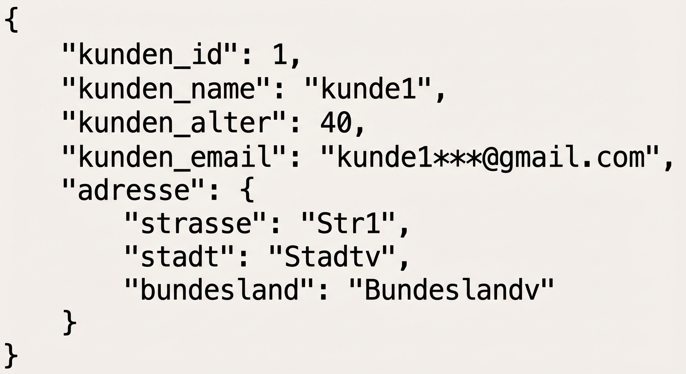 A nested JSON data where address is an object having street, city and state key-value pairs