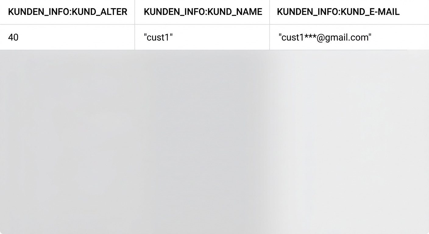 Query result showing customer age, customer name and email as separate columns