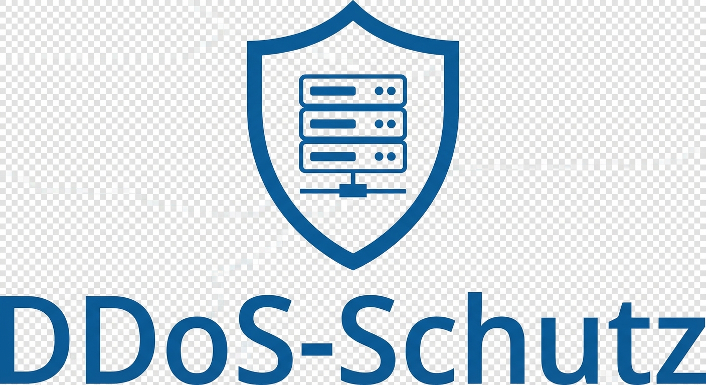 Blaues Schild mit der Aufschrift „DDoS-Schutz“ darunter