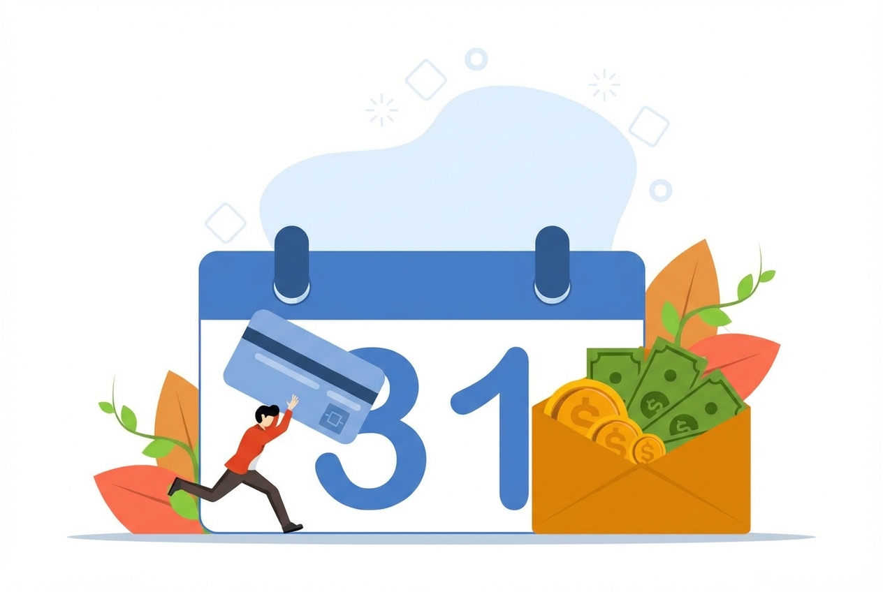 Cartoon image of a man carrying a card in front of a specific date on a calendar