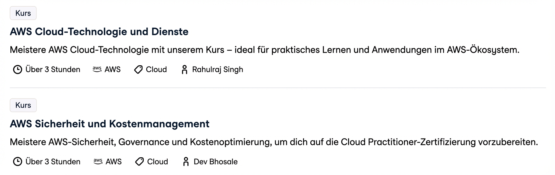 Weitere AWS-Kurse von DataCamp: AWS-Cloud-Technologie und -Dienste sowie AWS-Sicherheit und -Kostenmanagement