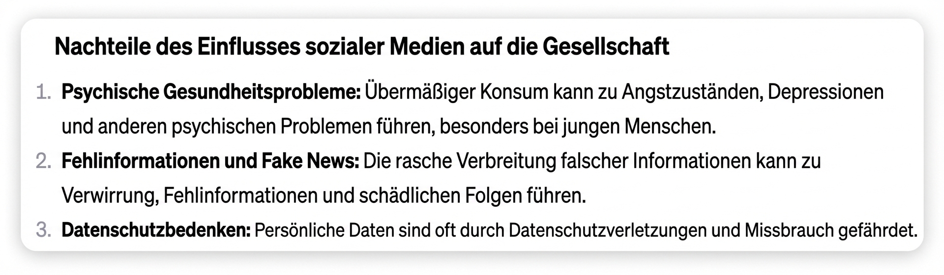 Ergebnis des Prompts mit abgegrenzten Eingaben