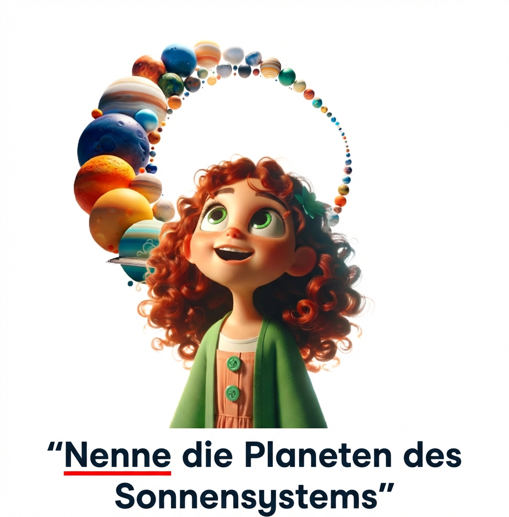 Jugendliche Person mit dem Prompt „Zähle die Pflanzen des Sonnensystems auf“