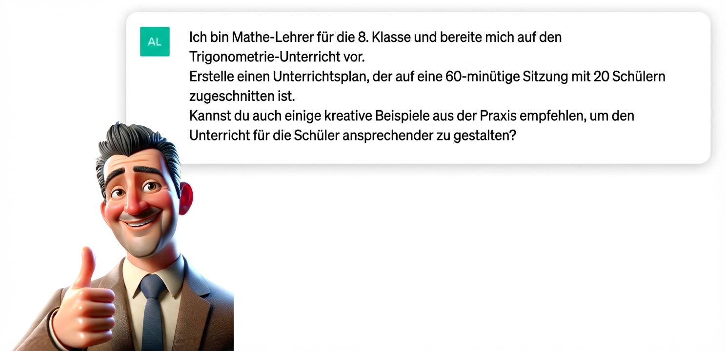 Cartoon-Illustration einer Lehrkraft, die den Daumen nach oben hält, um ihre Zufriedenheit auszudrücken