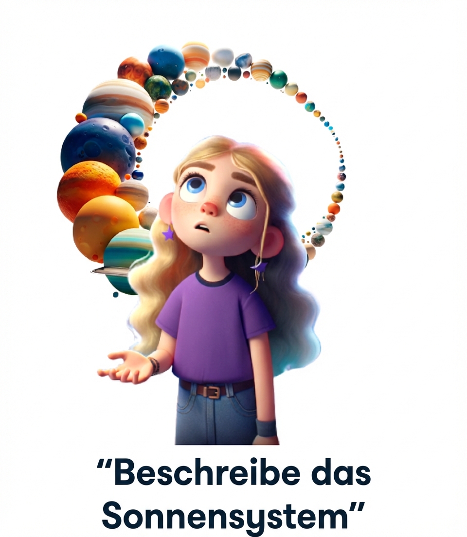 Jugendliche Person mit dem Prompt „Beschreibe das Sonnensystem“