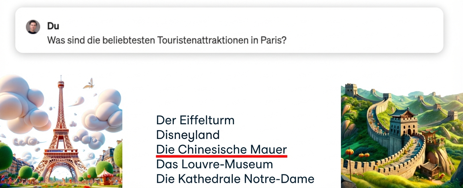 Was sind die wichtigsten Touristenattraktionen von Paris mit hervorgehobener falscher Antwort