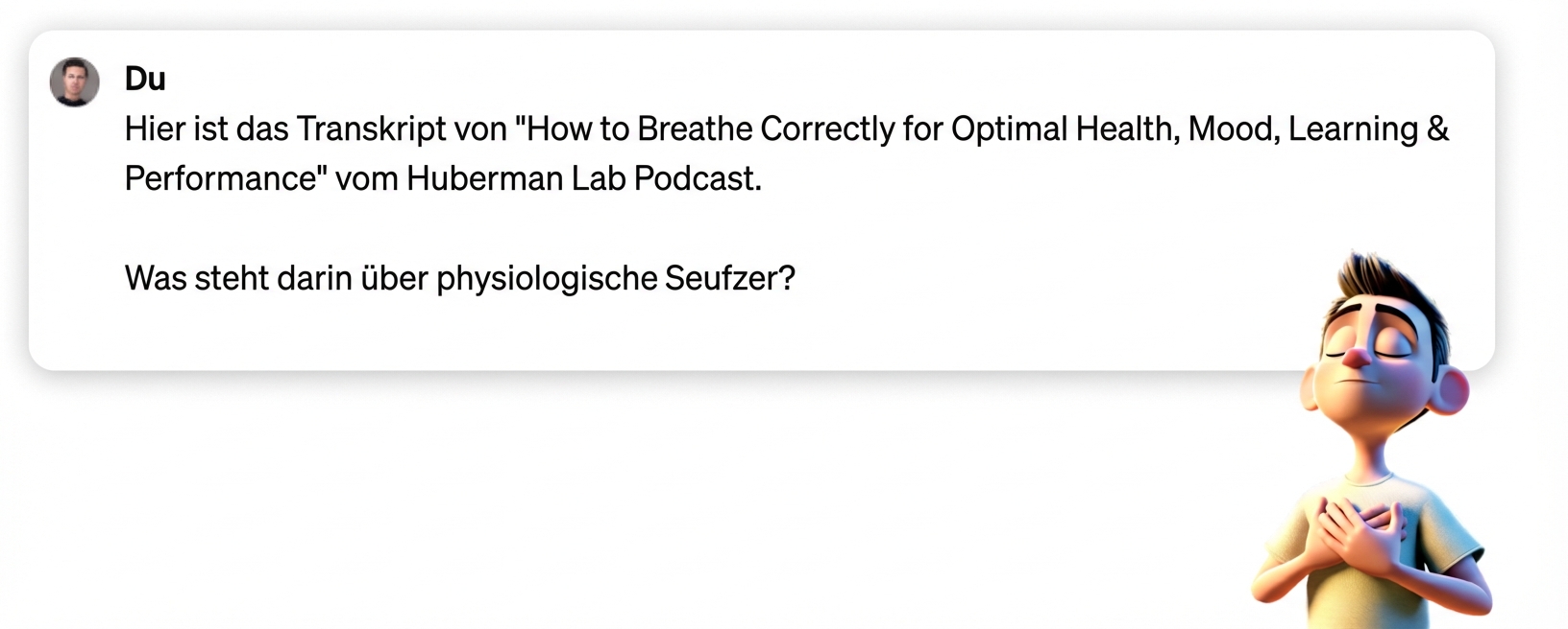 Prompt an den Chatbot, die wichtigsten Punkte aus einem ihm zur Verfügung gestellten Transkript zu paraphrasieren
