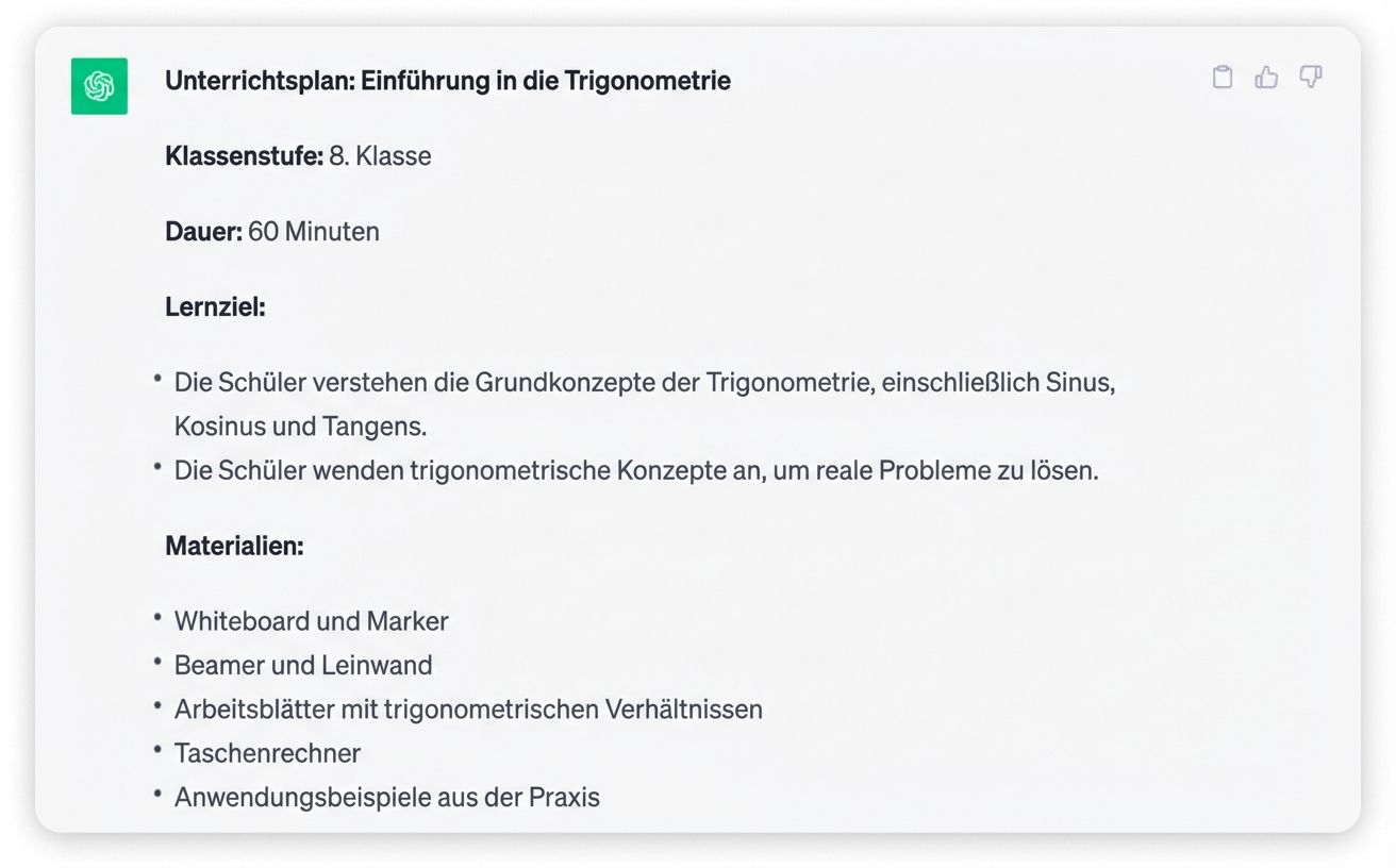 Ein Screenshot eines detaillierten Unterrichtsplans, der von ChatGPT erstellt wurde