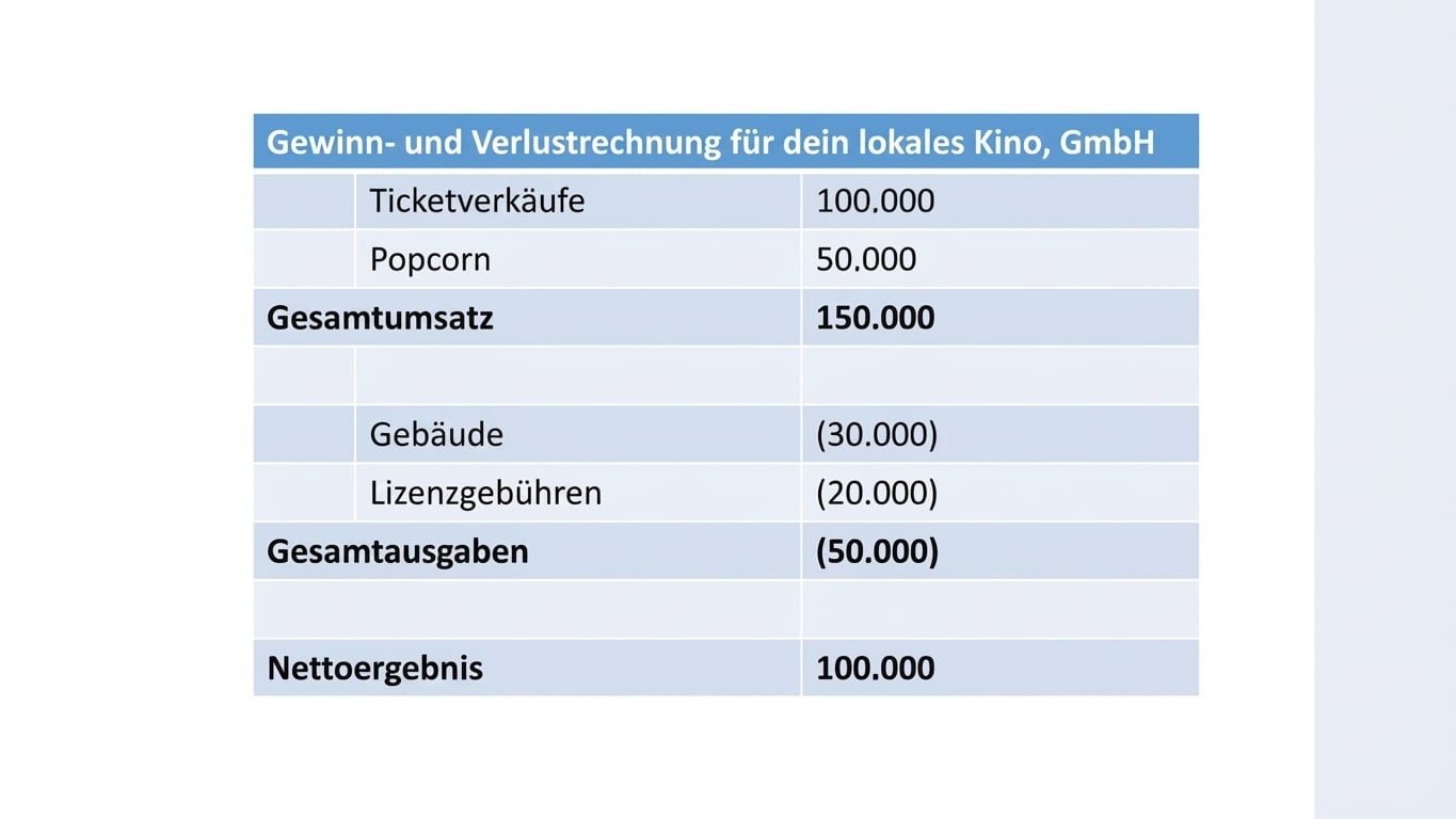 Beispiel einer Gewinn-und-Verlust-Rechnung