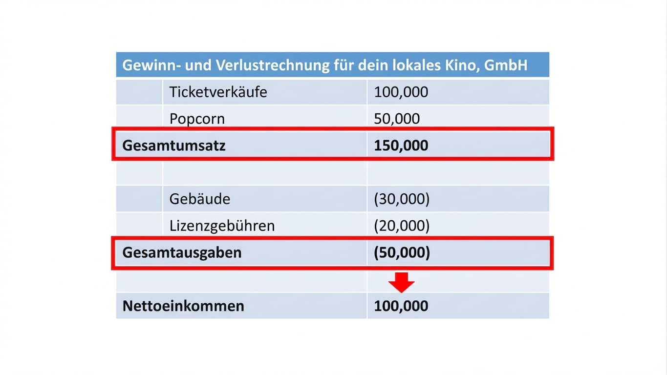 GuV mit Hervorhebung der Nettogewinn-Berechnung