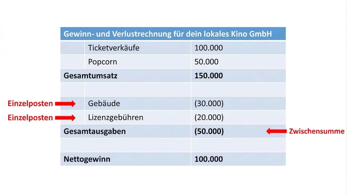 GuV mit Positionen und Zwischensummen für Umsatz