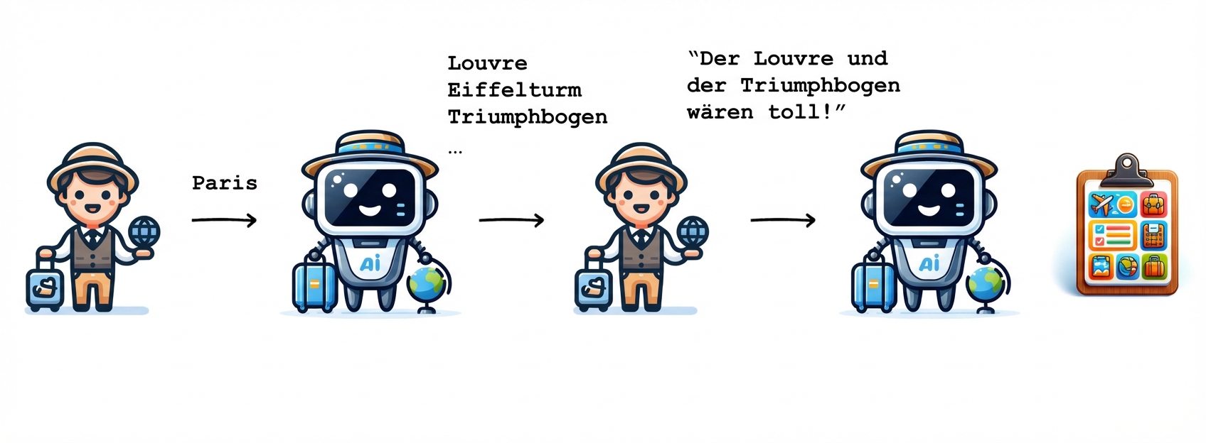 Der KI-Reiseführer erstellt einen Plan für die Aktivitäten, die wir machen wollen.