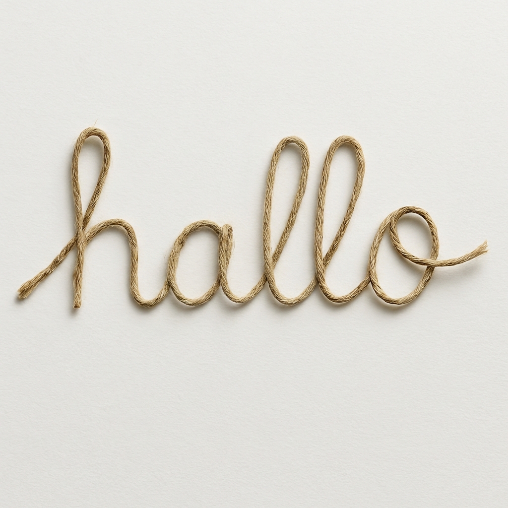 Mit einer Schnur (englisch: String) ist das Wort „Hello“ dargestellt