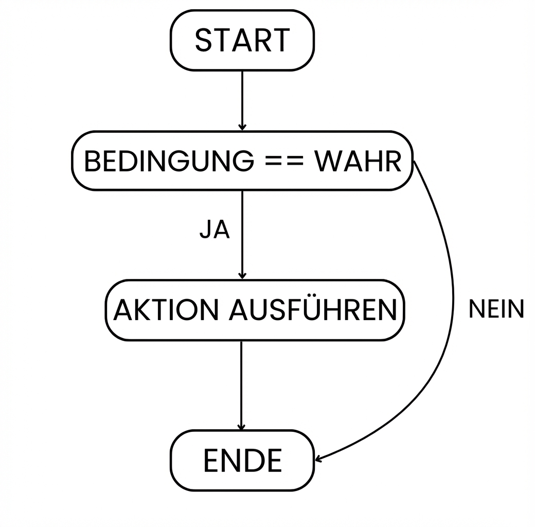 Ablauf einer if-Anweisung: Start > Bedingung erfüllt > Aktion ausführen > Beenden