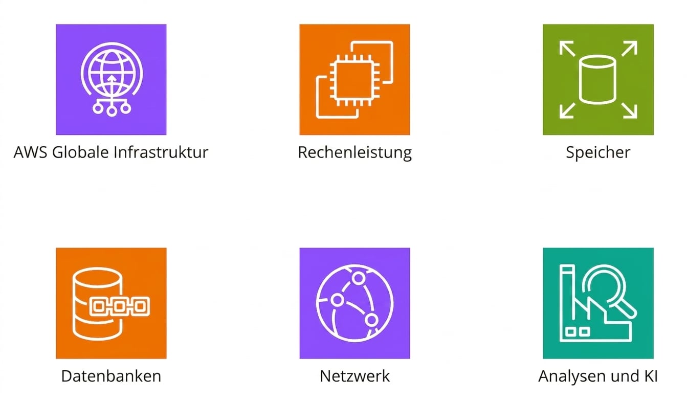 Mehrere Symbole für Kern-AWS-Services.