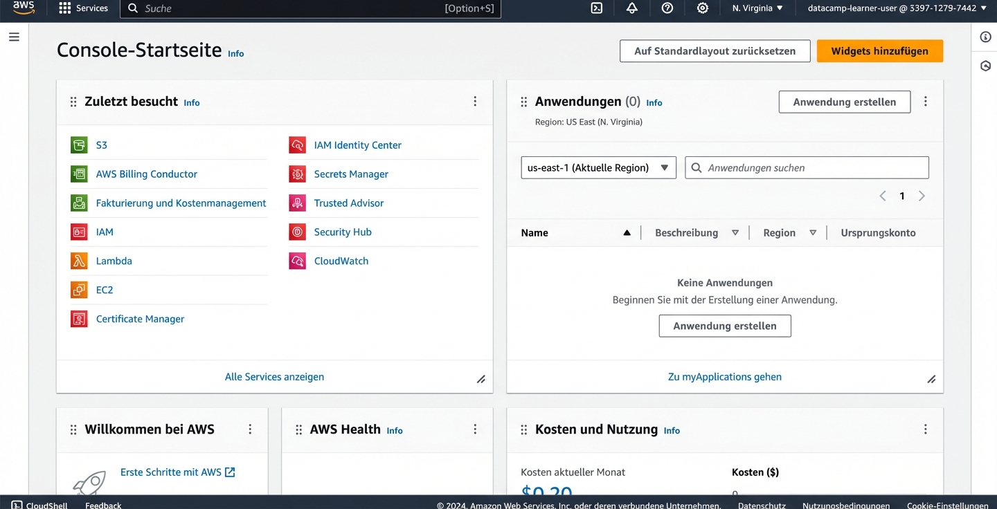 AWS-Landingpage in der Sandbox