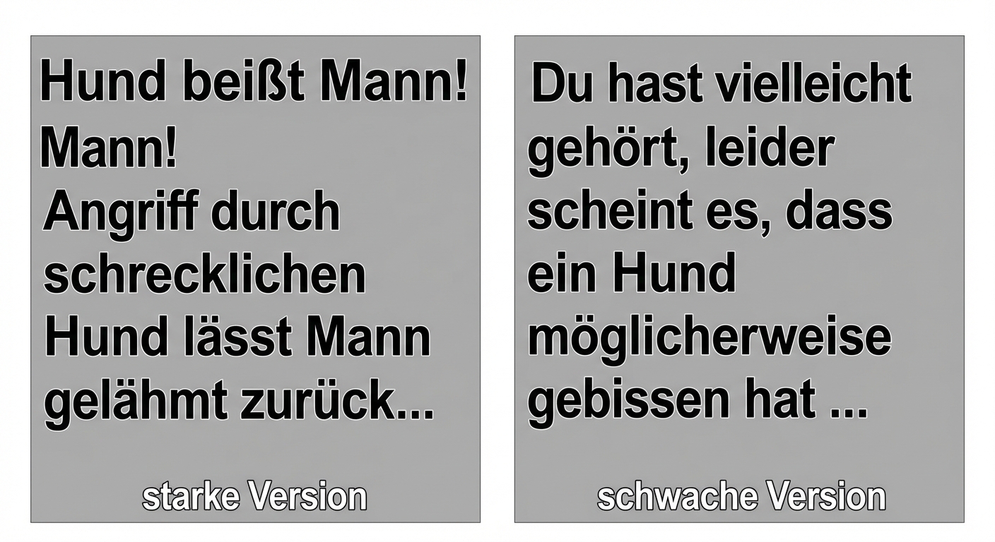Schwache Version: Du hast vielleicht schon gehört, dass leider ein Hund einen Mann gebissen hat...