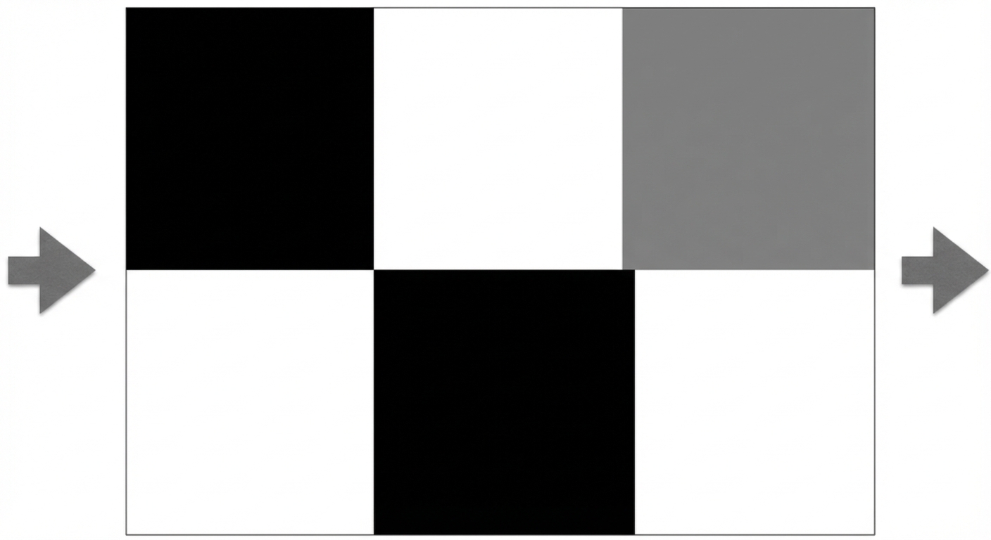 2 x 3 Pixel großes Rechteck mit unterschiedlichen Weiß-/Schwarz-/Grautönen