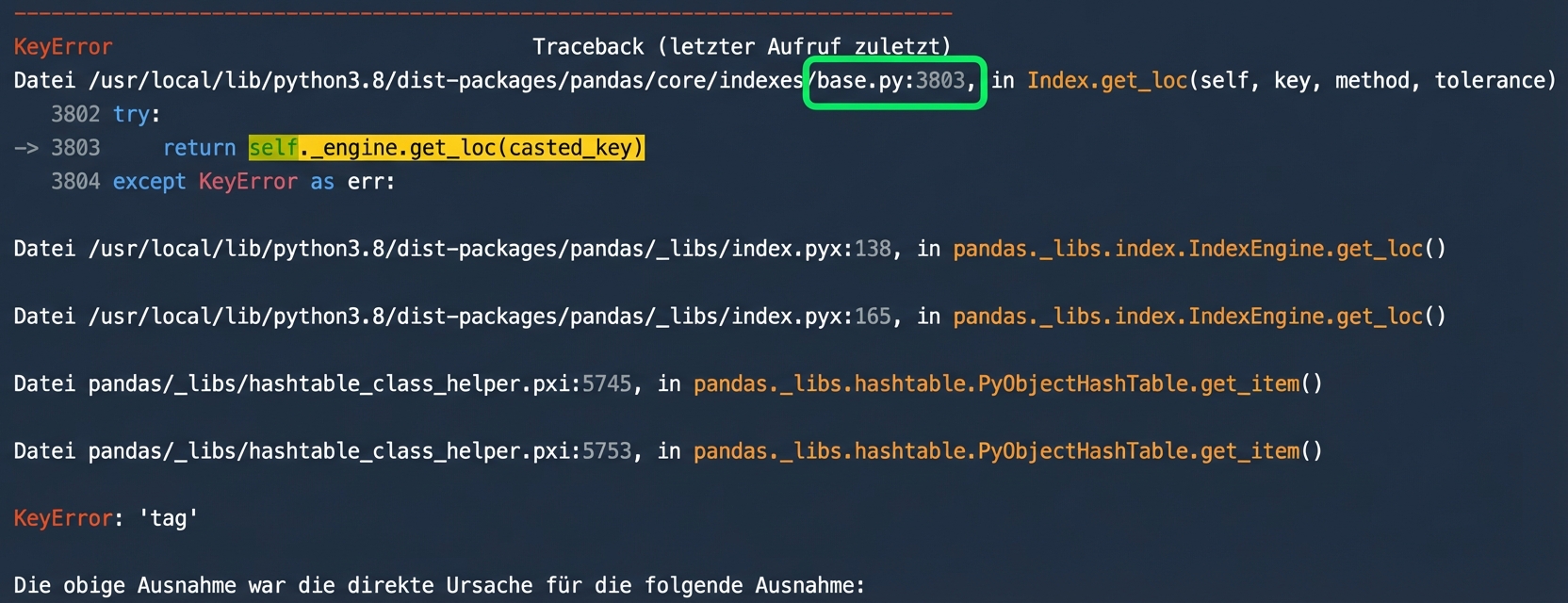 Traceback mit base.py hervorgehoben