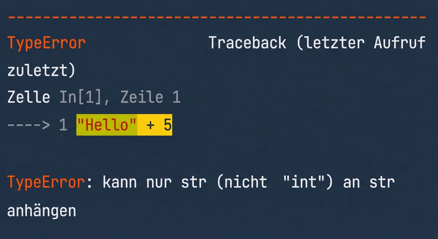 TypeError-Ausgabe, die zeigt, dass Strings und Ganzzahlen nicht kombiniert werden können