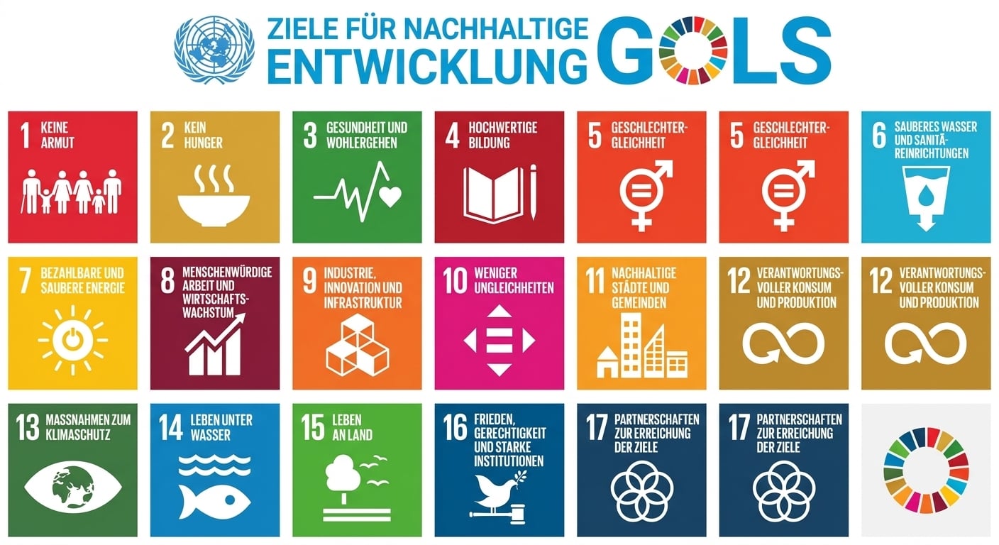 Überblick über die 17 SDGs laut Veröffentlichung der UN