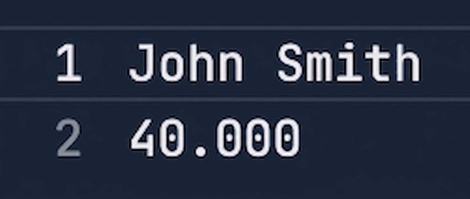 Textdatei mit dem Namen John Smith und Gehalt 40000