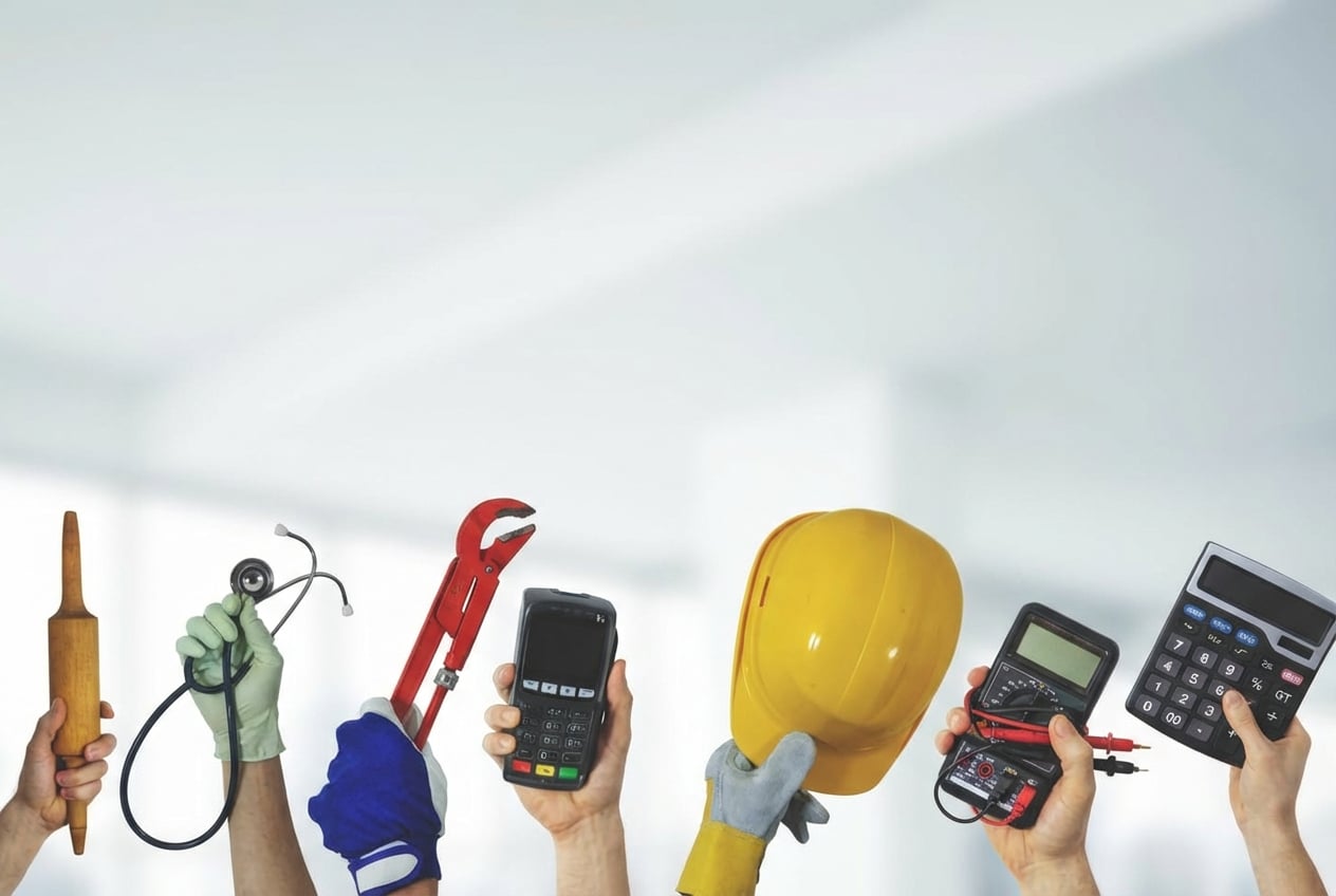 Bild, das verschiedene Branchen anhand der verwendeten Geräte zeigt