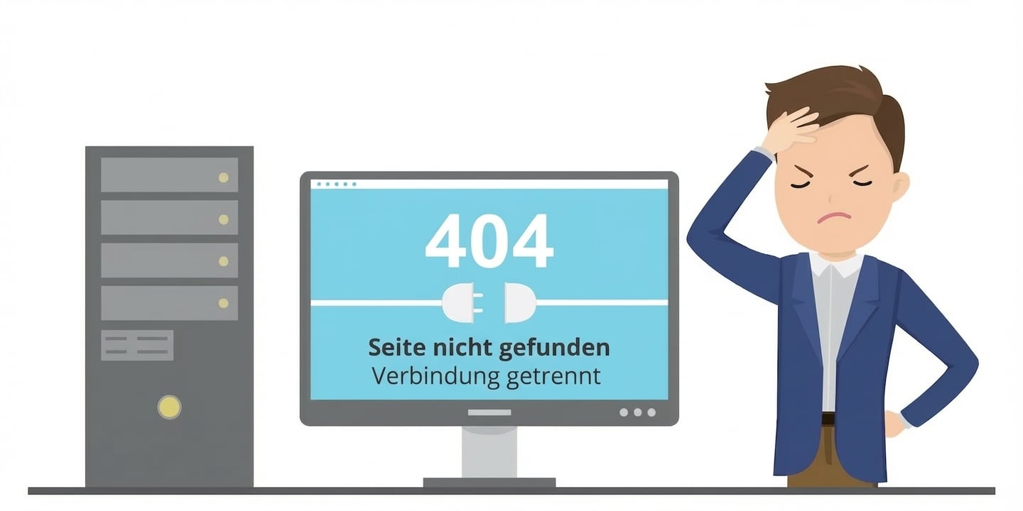 Ein Mann am Computer behebt einen 404-Fehler