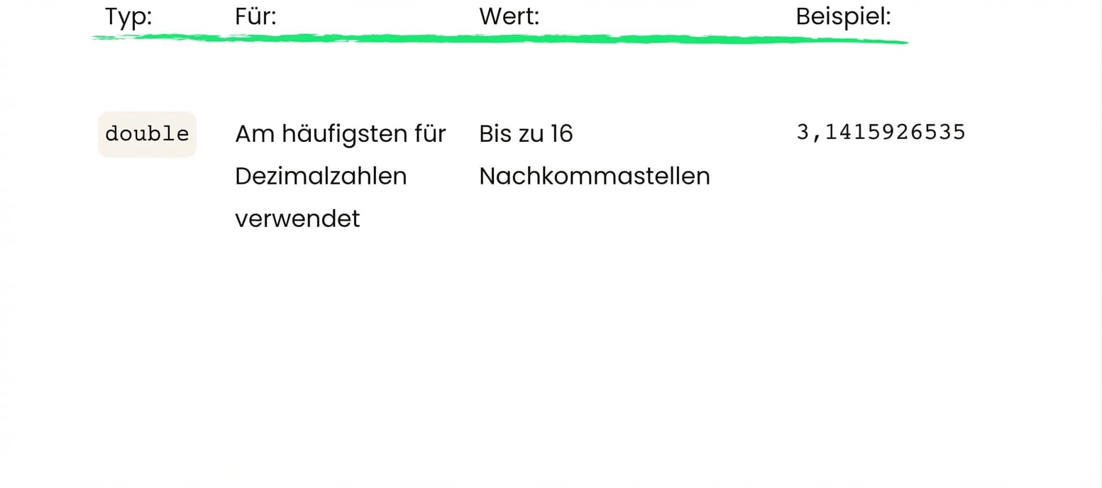 double erlaubt bis zu 16 Dezimalstellen