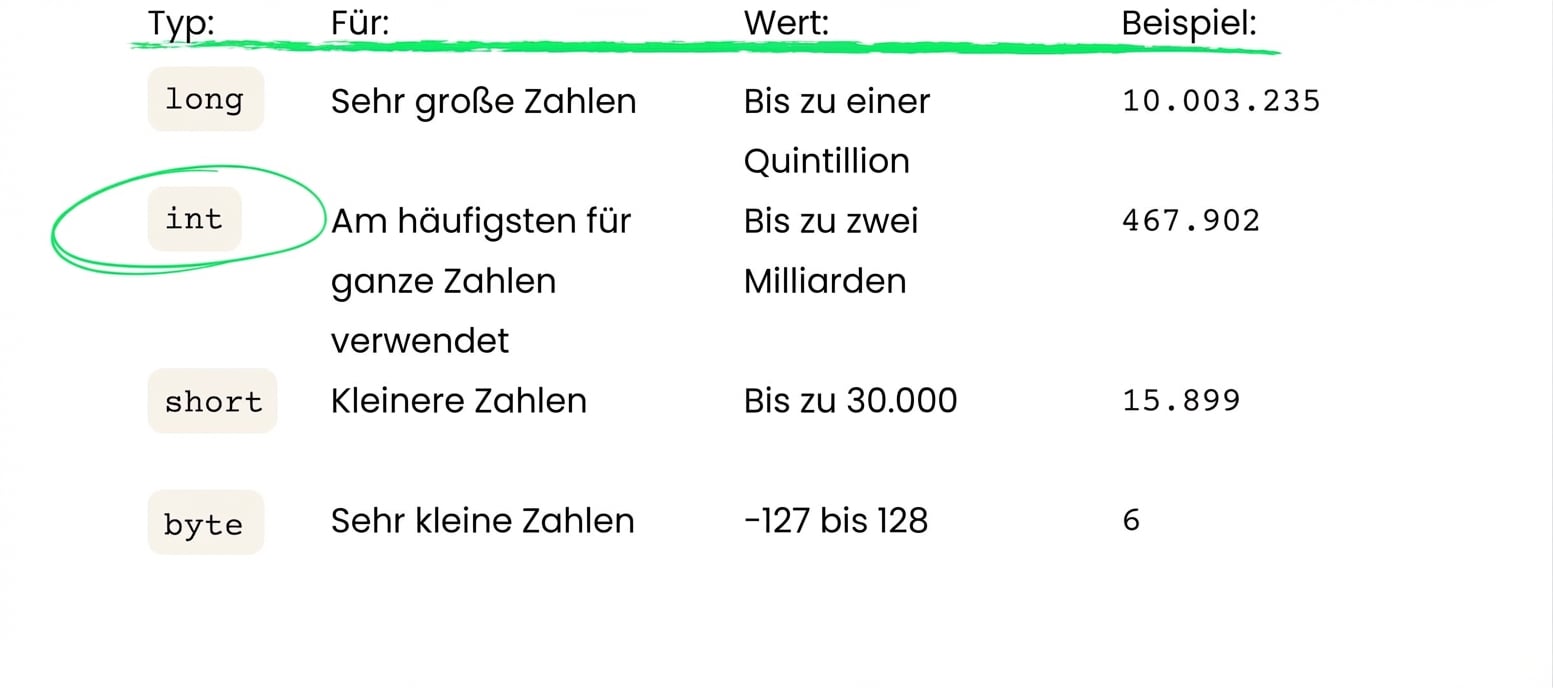 Meistens wird int verwendet