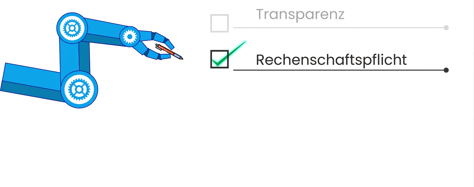 Bild eines blauen Roboterarms, der einen Stift hält