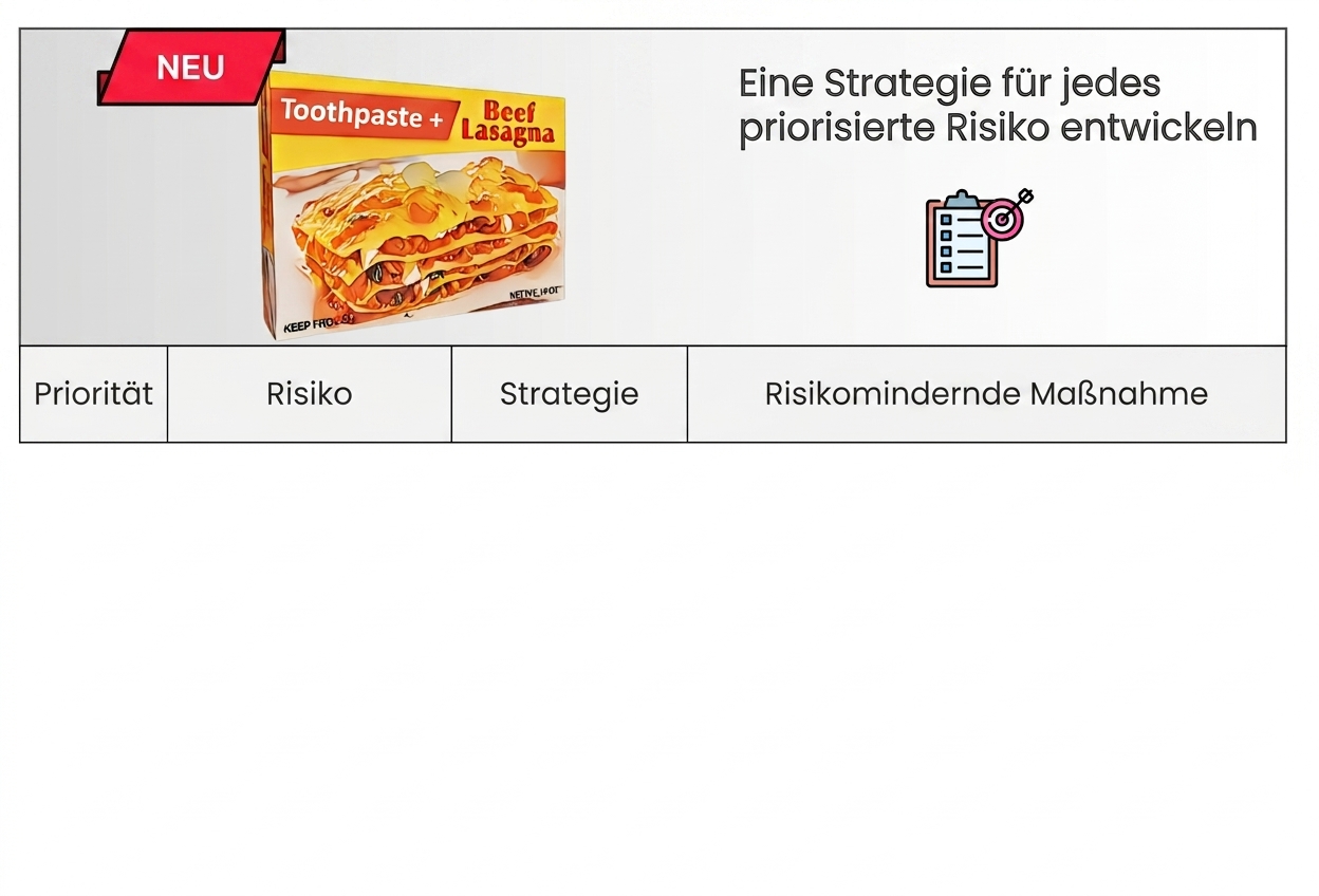 Eine Tabelle mit den Spaltenüberschriften Priority, Risk, Strategy und Mitigating action
