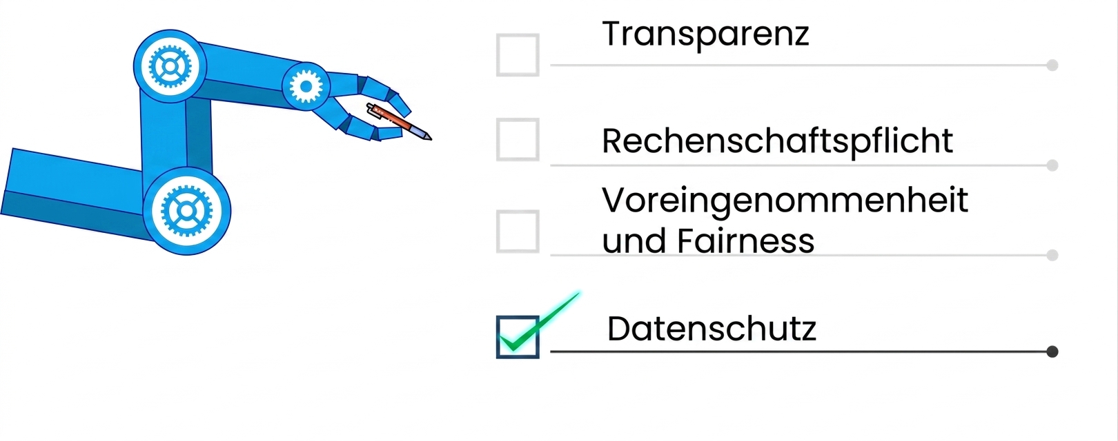 Bild eines blauen Roboterarms, der einen Stift hält