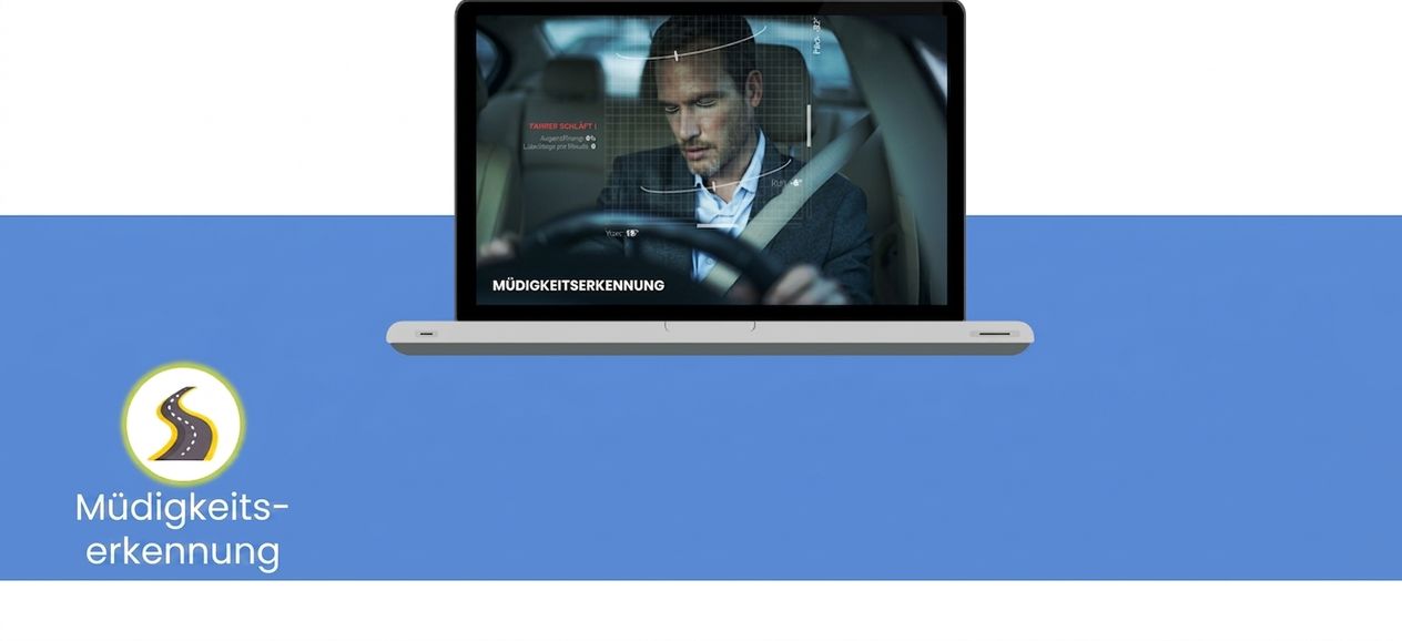 Bild eines einschlafenden Fahrers und das Label drowsiness detection gelb markiert