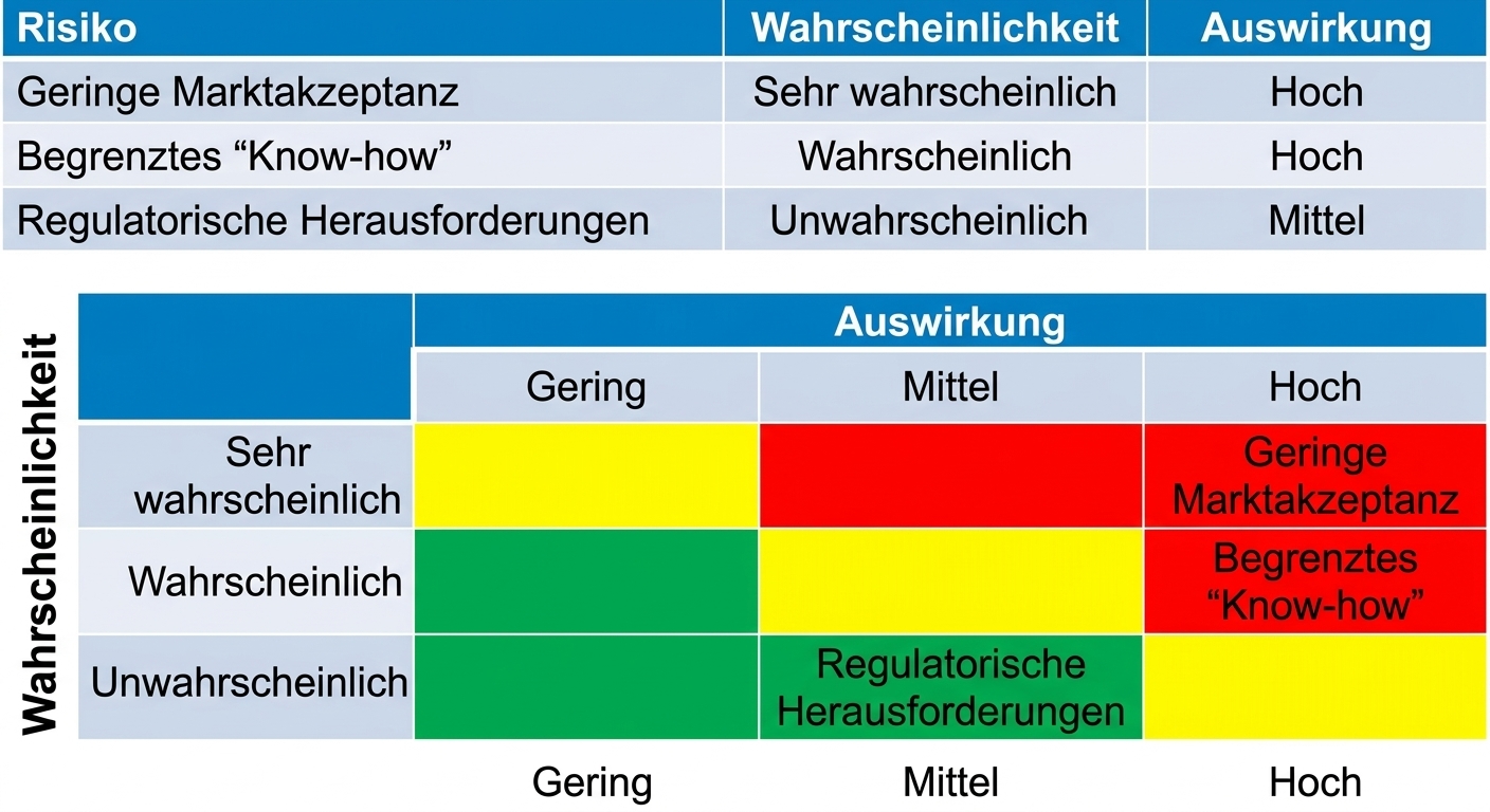 Eine Risiko-Matrix mit Risiken, positioniert nach Likelihood und Impact.